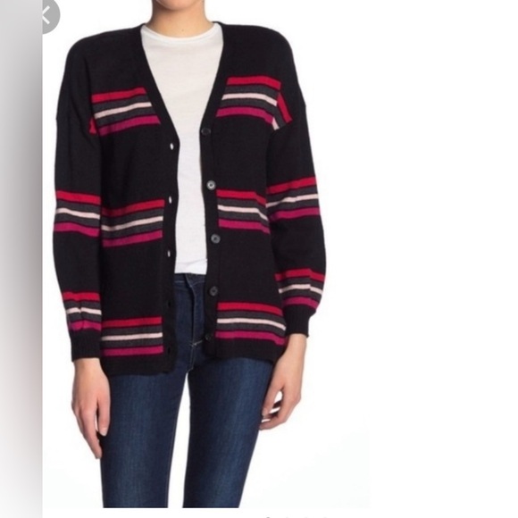 Democracy Sweaters - Democracy Striped Black Cardigan Sweater size S